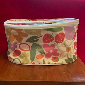 Clinique Multicolor Floral & Fruit Print Makeup Bag- Train Case Style-8”x 4 1/2”